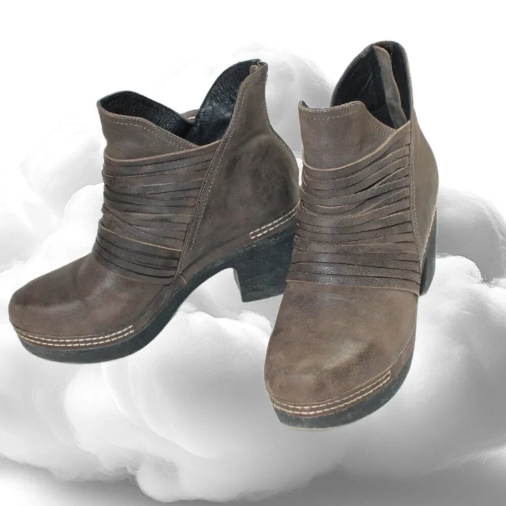 Antelope 934 Ebba Khaki Layered Over Strap Oiled Leather Bootie, Size 39